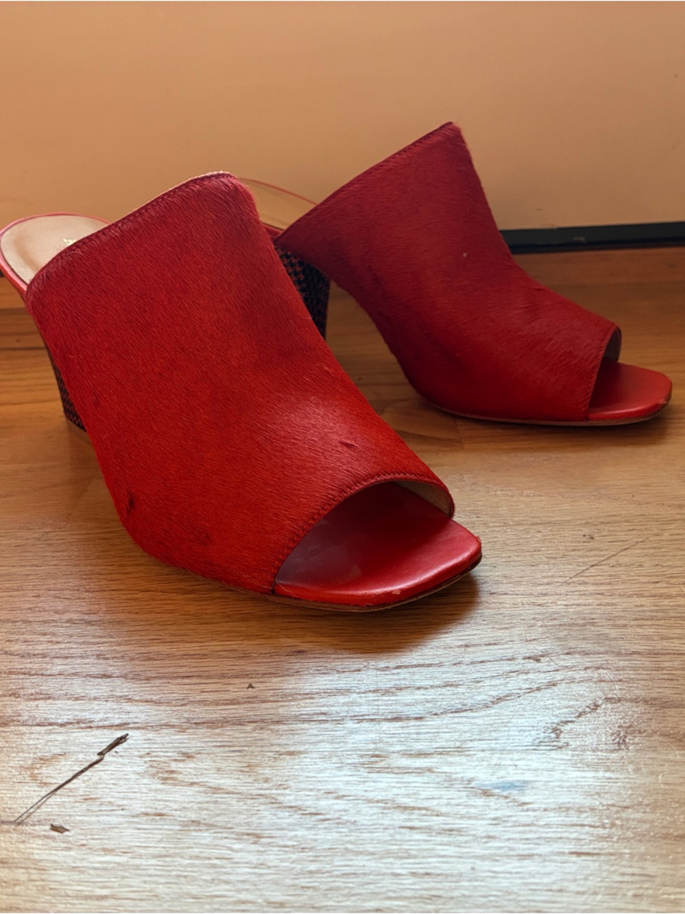 Anthropolgie Orange Calf Hair Women's Slide Heels Mules 9
